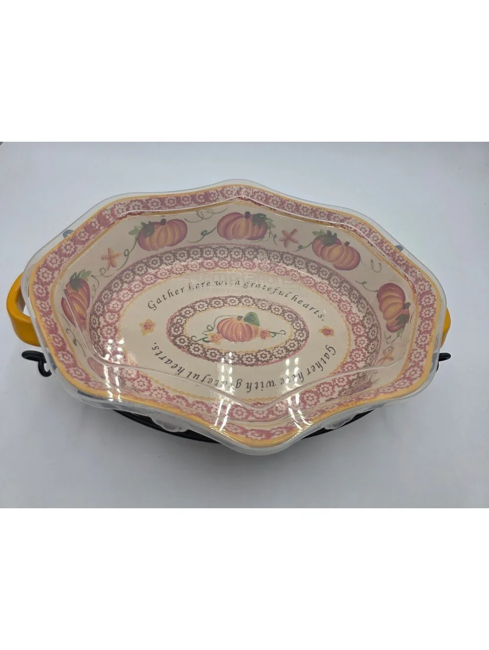 Decorative Ceramic Pumpkin Serving Dish with Metal Stand by Temp-tations